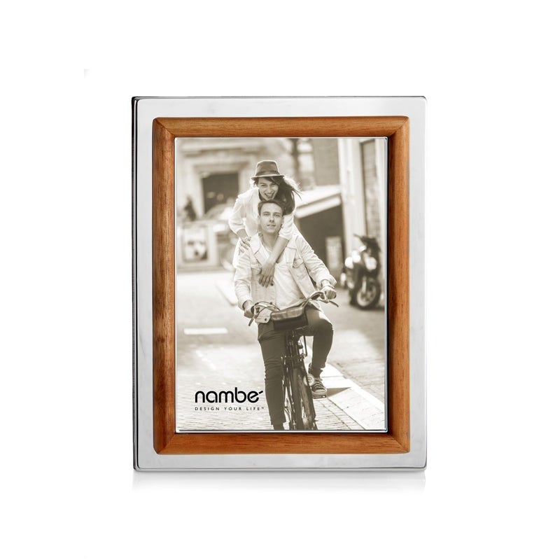 Nambe NambÃ© Hayden Picture Frame - 5" x 7" Mixed Design, Decorative Photo Frame for Tabletop, Mantel, Desk & Shelf Display, Contemporary Home DÃ©cor Accent & Gift-Ready Elegant Accessory (Silver & Wood) - Image 1
